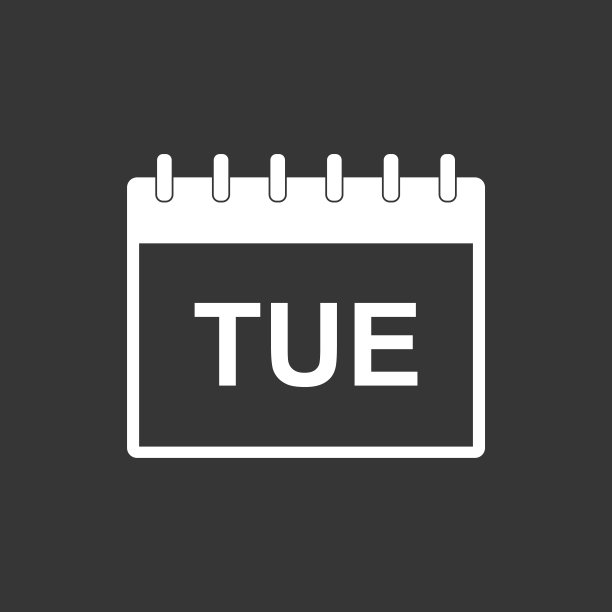 星期二日历页象形图标。简单的平面象形图商业，营销，互联网概念上的黑色背景。时髦的现代矢量符号的网站设计或移动应用程序图片下载