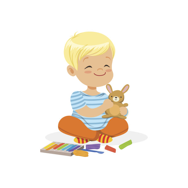 Сute小男孩玩橡皮泥，小朋友创造力矢量插画图片下载