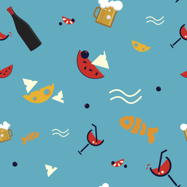 夏季海滩无缝图案插图。图片下载