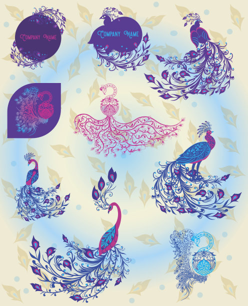 孔雀插图和图标，
setPrint素材图片