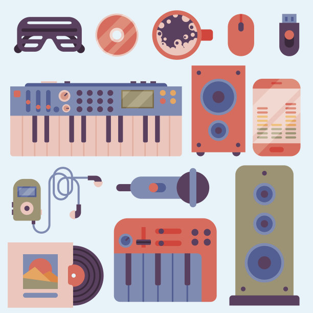 嘻哈配件乐器霹雳舞表达说唱音乐dj矢量插图图片下载