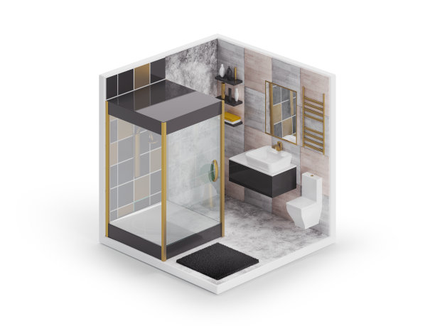 浴室3d室内等距图标图片下载