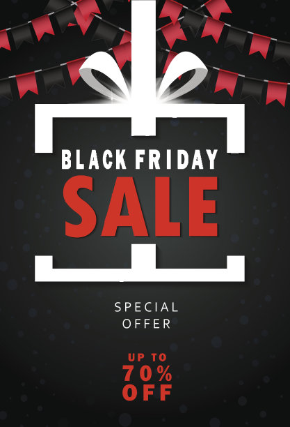 黑色星期五促销题词设计模板。“黑色星期五”的横幅。最多打七折。特别优惠价。图片下载