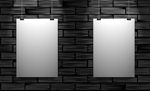 黑色砖墙上的两张海报。矢量模拟插图。图片下载