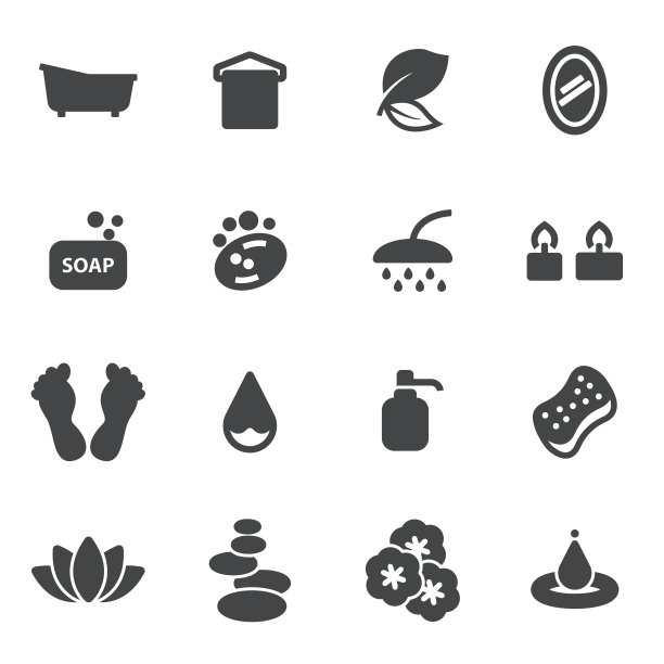 向量黑色水疗图标设置图片下载