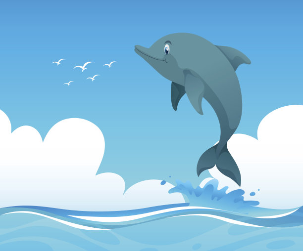 海豚跳起来的海洋场景图片下载