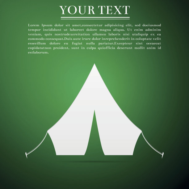 旅游帐篷平面图标上的绿色背景。矢量图图片下载