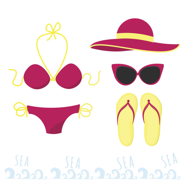 在海上度假时穿的女性服装。一套去海滩的衣服图片下载