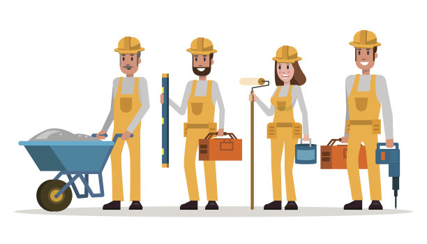 一群戴安全帽的建筑工人。图片下载