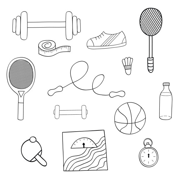 矢量手绘插图健身和运动元素集图片下载