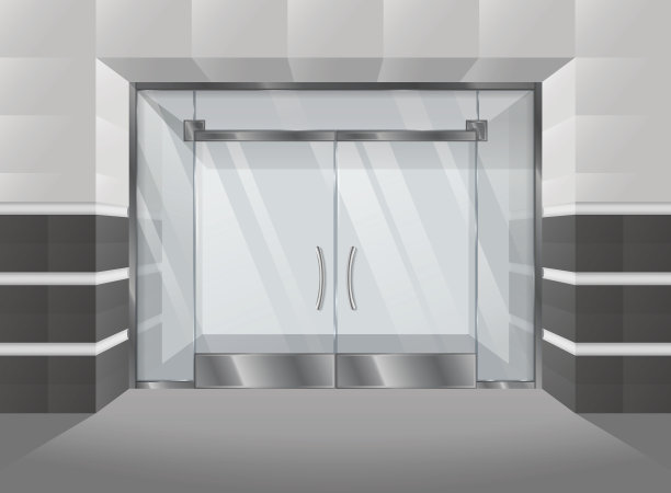 真实的购物中心立面，玻璃门窗。矢量图素材图片