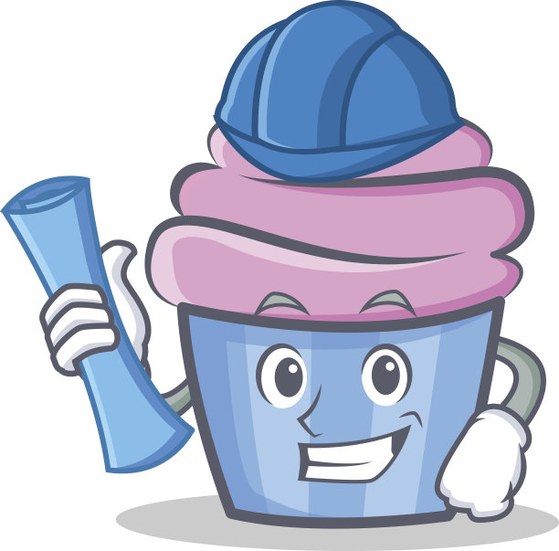 建筑师杯蛋糕人物卡通风格矢量插图图片下载