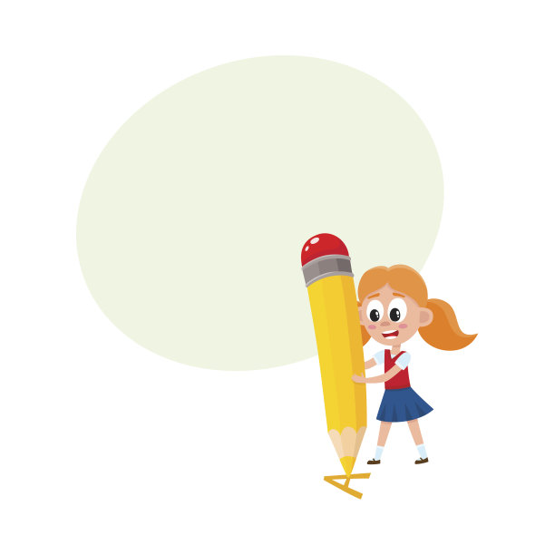 小女孩用大铅笔写字母A图片下载