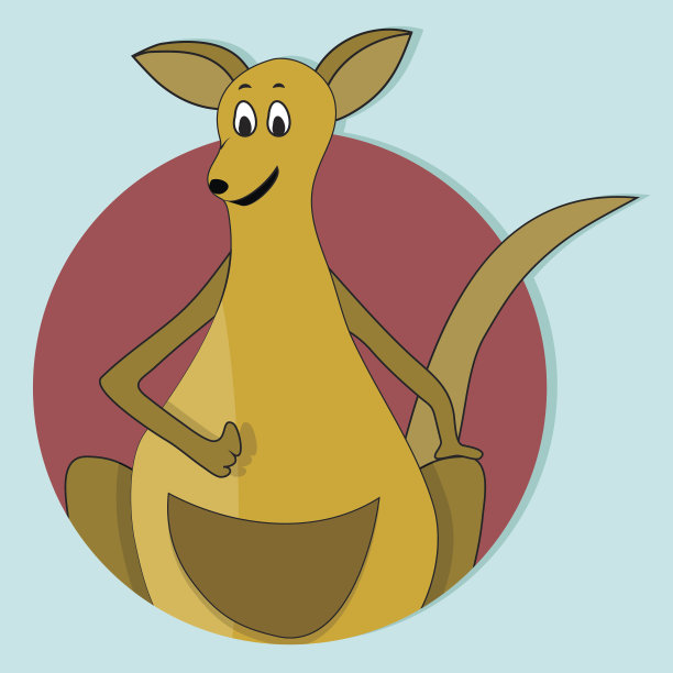 卡通快乐袋鼠图标平面颜色向量图片下载