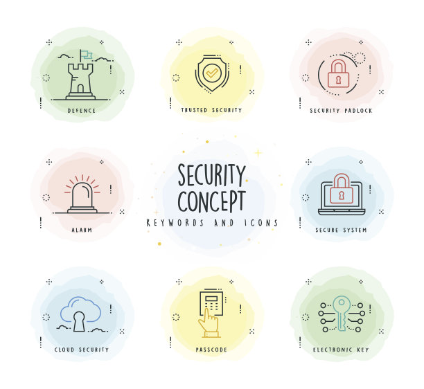 安全线图标设置与水彩补丁素材图片