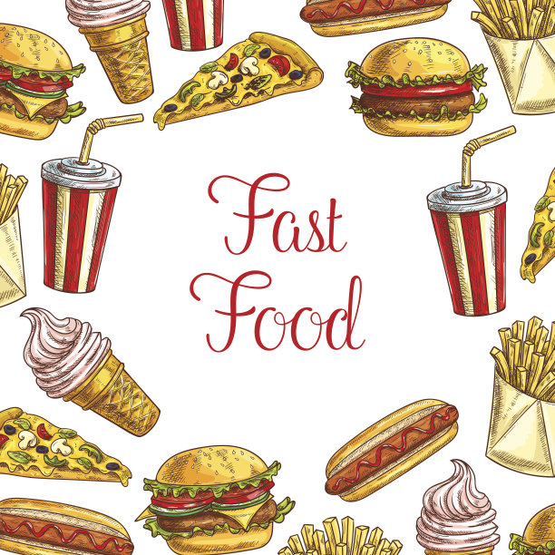 快餐午餐菜肴速写海报设计图片下载