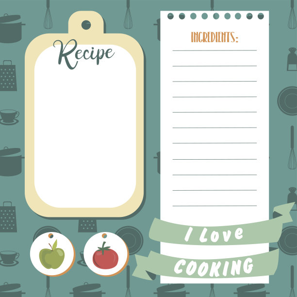 食谱卡。厨房洗澡卡图片下载