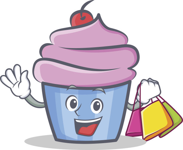 购物杯蛋糕人物卡通风格矢量插图图片下载