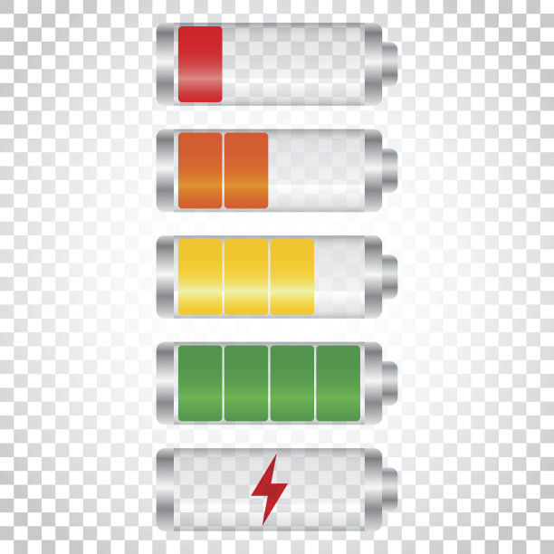 一组电池充电水平指示器。矢量插图在孤立的背景。简单的商业概念象形图。图片下载