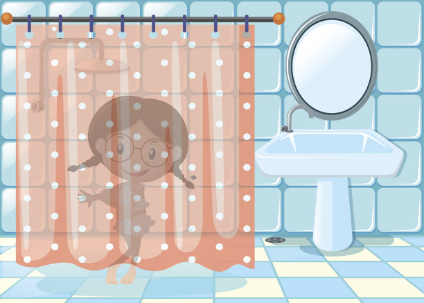 小女孩在浴室洗澡图片下载