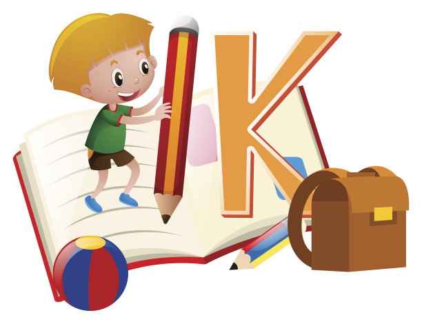 字母K和小男孩图片下载