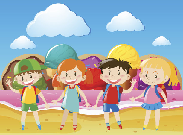 快乐的孩子和冰淇淋的场景图片下载