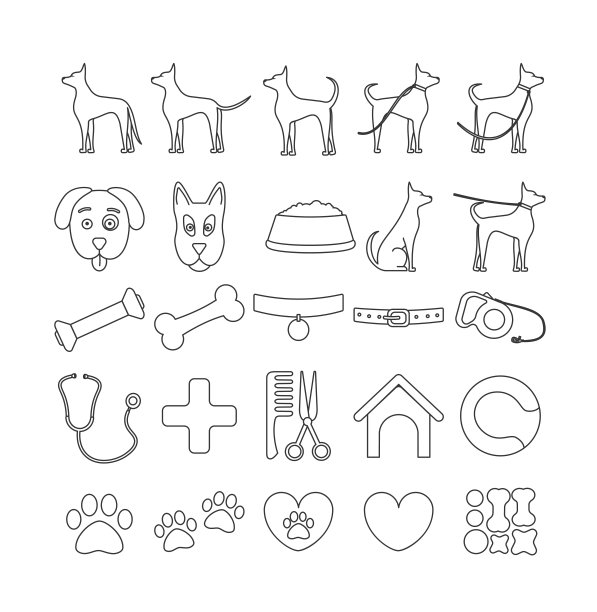 狗设置线图标。宠物符号和符号图片下载