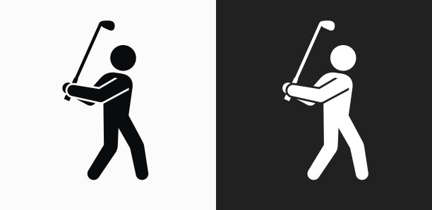 在黑色和白色矢量背景上的高尔夫球员图标图片下载