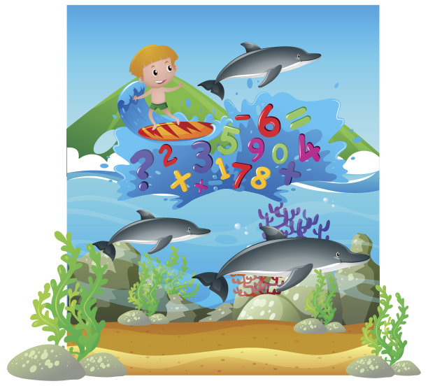 和冲浪板上的男孩一起数数图片下载