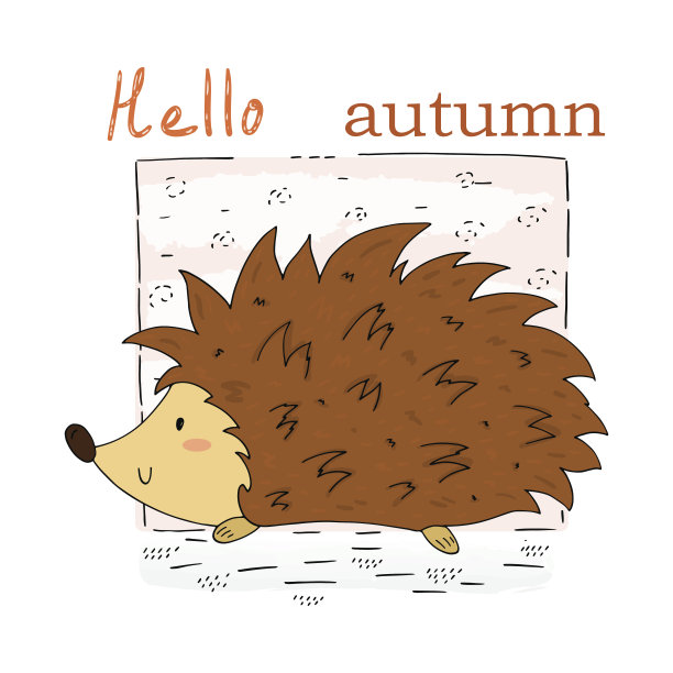 手绘可爱的卡通刺猬矢量打印，矢量插图图片下载