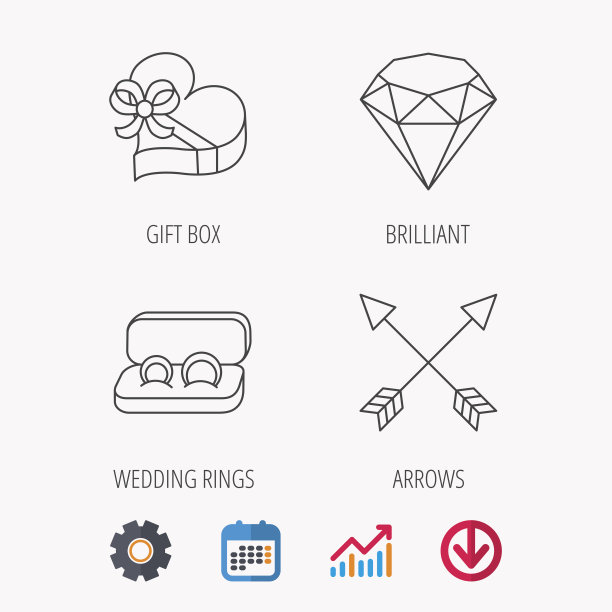 精美的礼盒和结婚戒指图标。图片下载