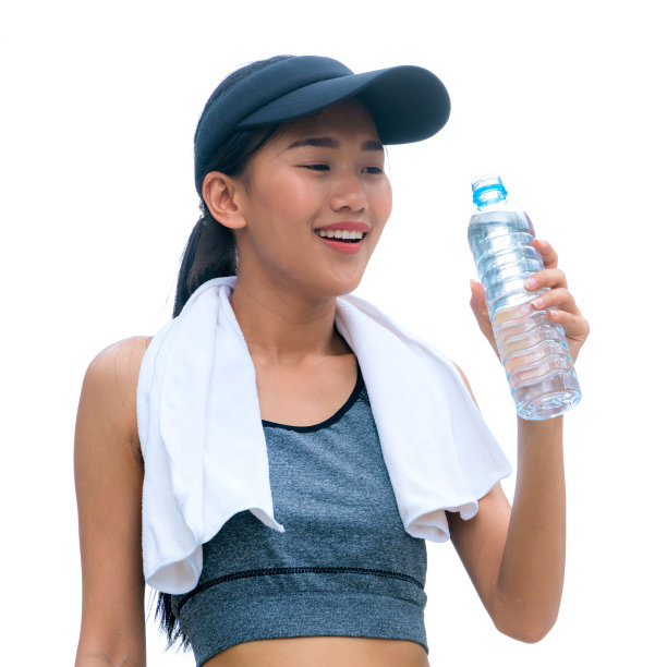 孤立的运动妇女拿着水瓶的形象图片下载
