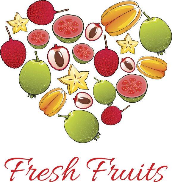 异域热带水果心形海报图片下载