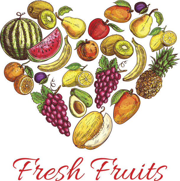 新鲜水果和浆果心形海报图片下载