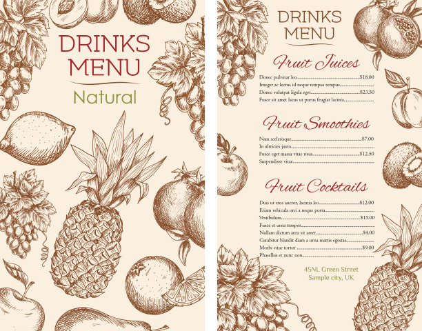 果汁饮料菜单的载体速写水果图片下载