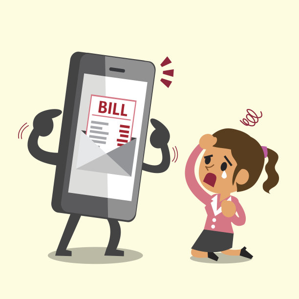 商业概念卡通智能手机显示电子账单支付女商人图片下载