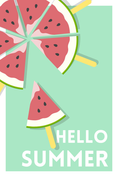 西瓜冰棒上的Hello Summer Message绿色海报图片下载