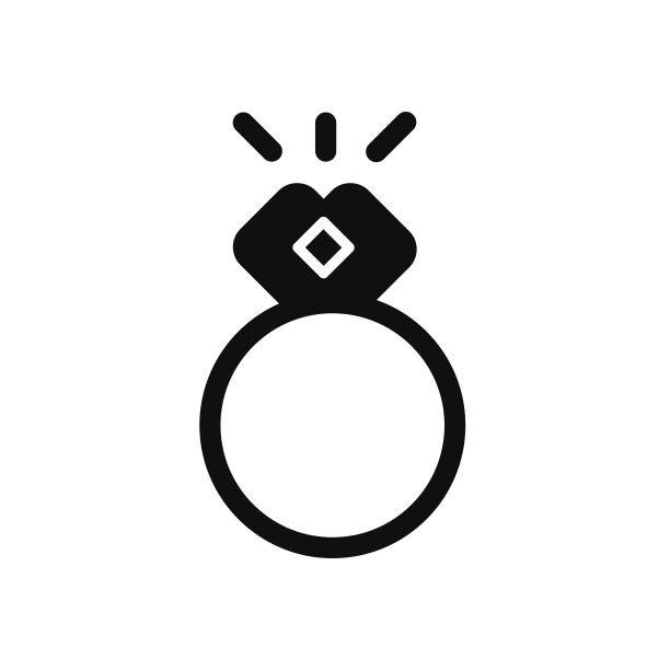 戒指矢量图标，黑白珠宝插图，实心线性婚礼图标图片下载