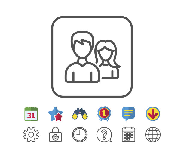 两行图标。用户或团队合作标志。图片下载