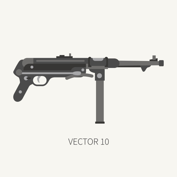 彩色平平矢量军标机关枪。陆军装备和武器装备。复古传奇武器。卡通风格。攻击。士兵。战争。插图和元素为您的设计和墙纸。图片下载