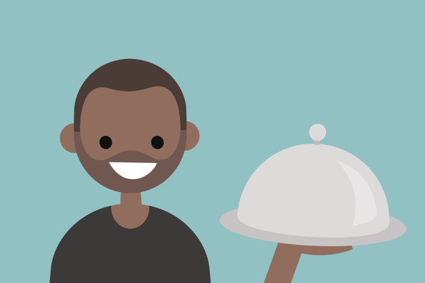 一个年轻的黑人人物的肖像，拿着一个盘子覆盖着一个钟形/平面可编辑的矢量插图，剪辑艺术图片下载