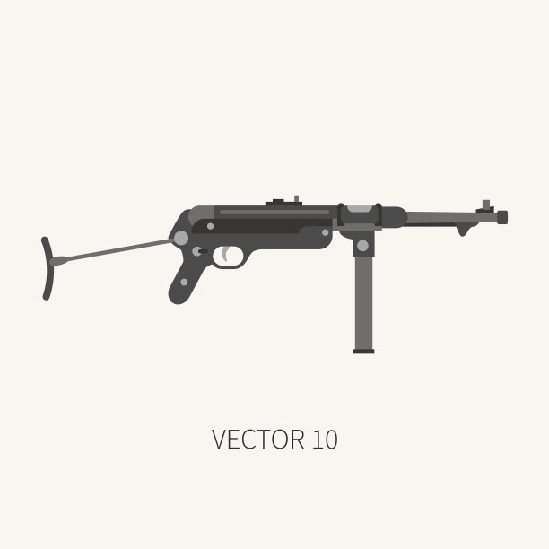 彩色平平矢量军标机关枪。陆军装备和武器装备。复古传奇武器。卡通风格。攻击。士兵。战争。插图和元素为您的设计和墙纸。图片下载