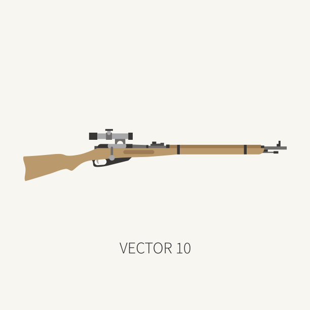 颜色平坦平坦的矢量军用图标步枪卡宾枪。陆军装备和武器装备。复古传奇武器。卡通风格。攻击。士兵。战争。插图和元素为您的设计和墙纸。图片下载