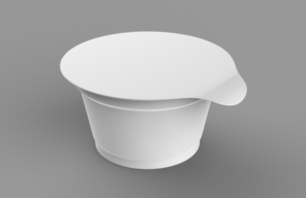 白色空白酸奶，冰淇淋或酸奶油杯包装上的白色背景。集装箱的3D模型与盖子隔离。模板为您的设计。3 d渲染插图。图片下载