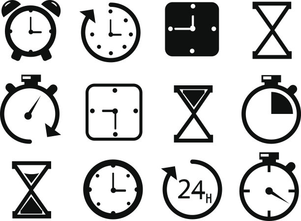 时间和时钟图标上的白色背景图片下载