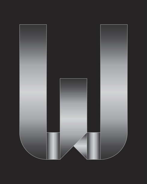 矩形弯曲金属字体，字母W图片下载
