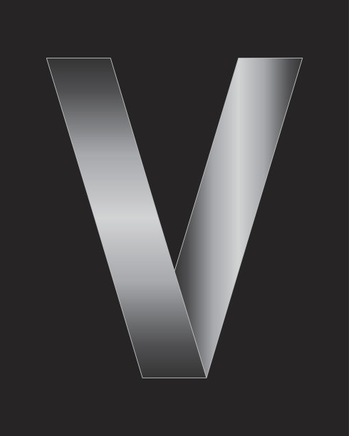矩形弯曲金属字体，字母V图片下载