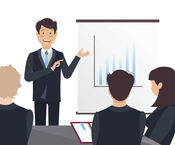 年轻开朗的商人正在给他的同事做报告图片下载