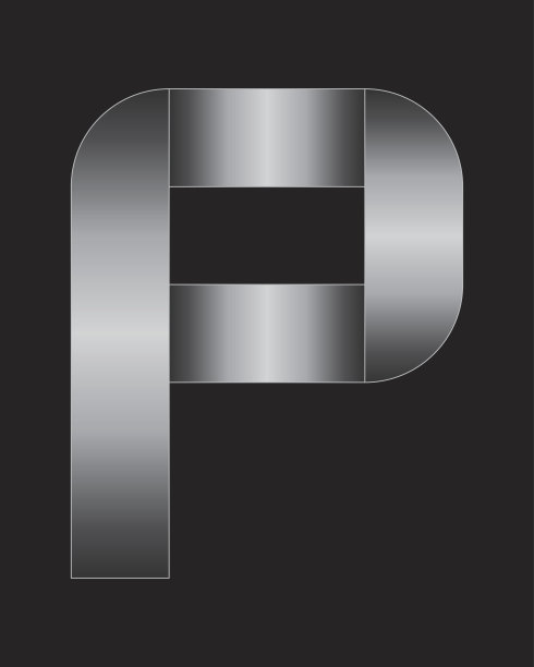 矩形弯曲金属字体，字母P图片下载