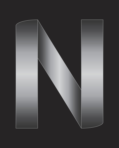 矩形弯曲金属字体，字母N图片下载